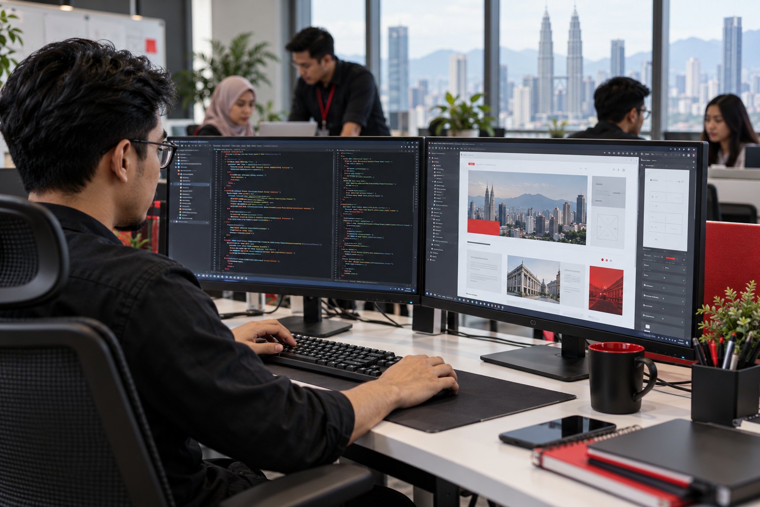 Illustrative Malaysian it development team at work