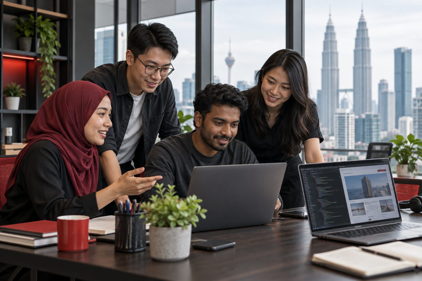 Illustrative Malaysian IT team collaborating on a digital project
